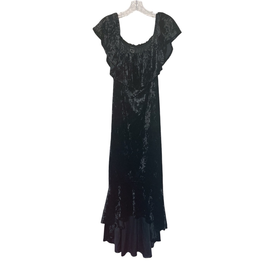 Libian Ruffle Off the Shoulder High Low Velvet Dress Black 2X Witchy‎ Whi…